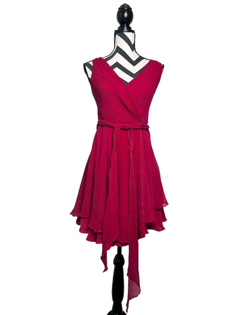 Ralph Lauren Blue Label Sz XS Parisian Red Crinkle Silk Teen Vogue Wrap Dress